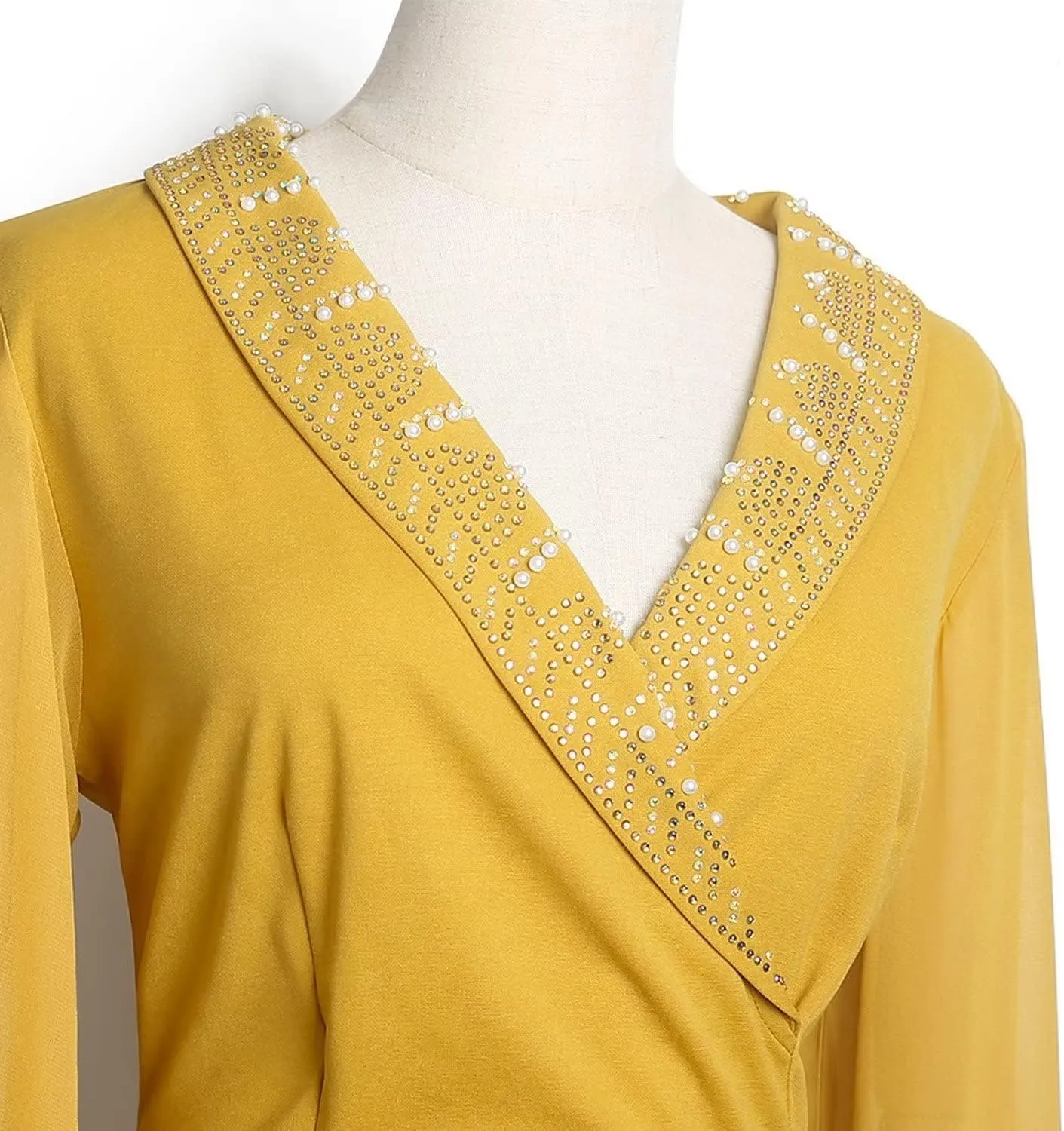 Mermaid Two Pieces Formal Dress for Wedding Guest Puffy Long Sleeves Beaded V Neck African Dresses