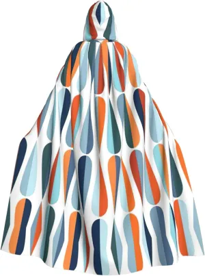 Mid Century Modern Retro With Drop Shapes Print Long Cape Unisex Cloak With Hood Halloween Costume Cloak Adult Vampire Witch Cape