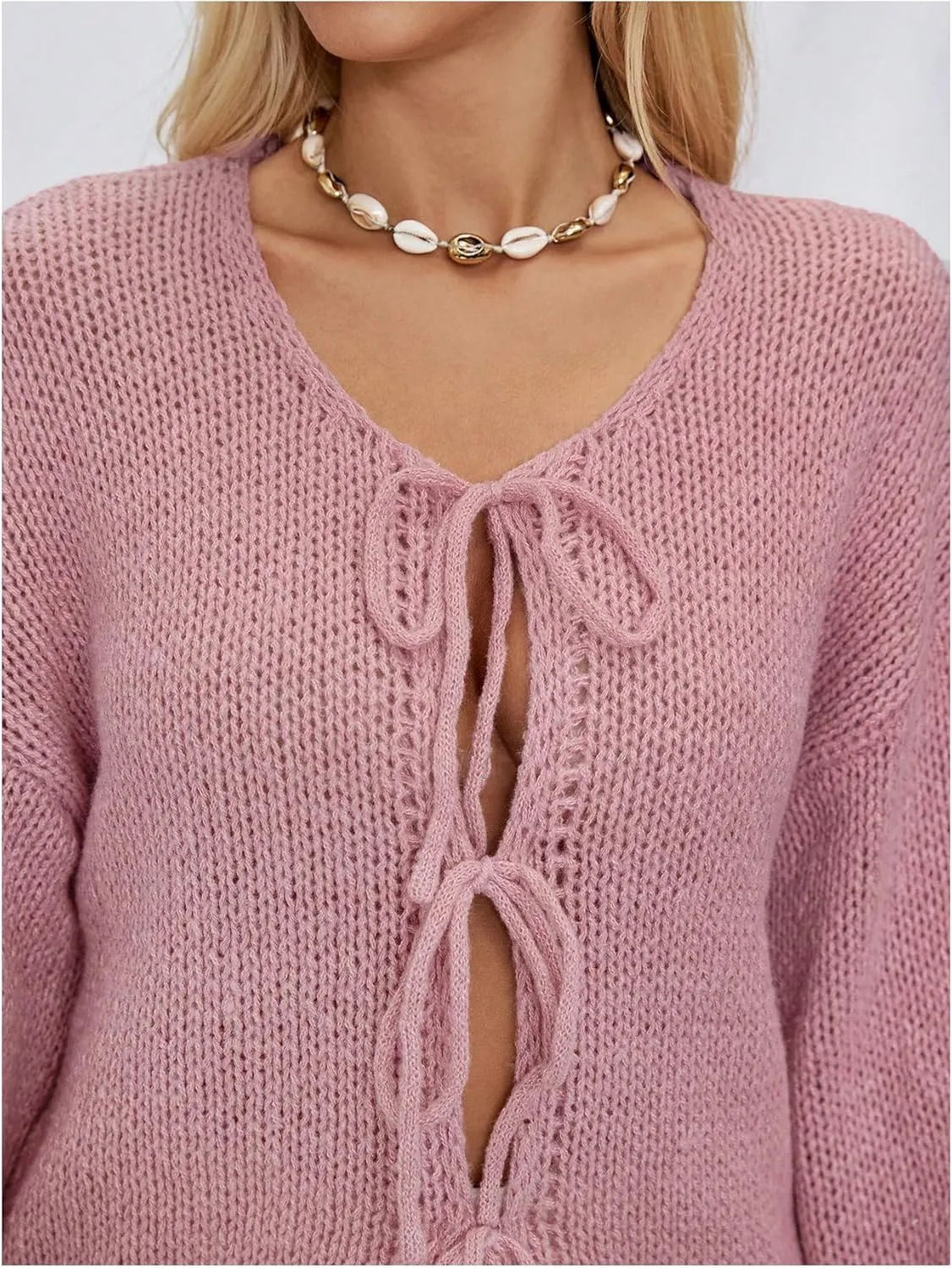 Milumia Women Y2k Tie Front Oversized Knitted Cardigan Open Front Knitwear Sweater Cardigans