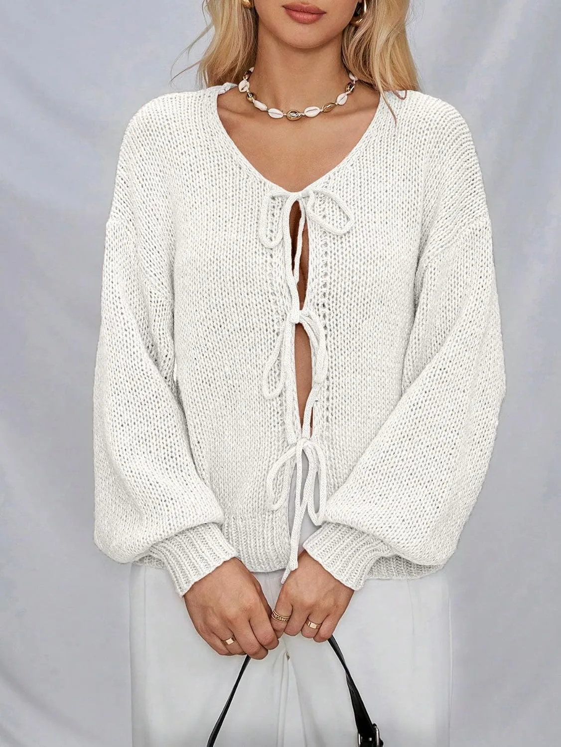 Milumia Women Y2k Tie Front Oversized Knitted Cardigan Open Front Knitwear Sweater Cardigans
