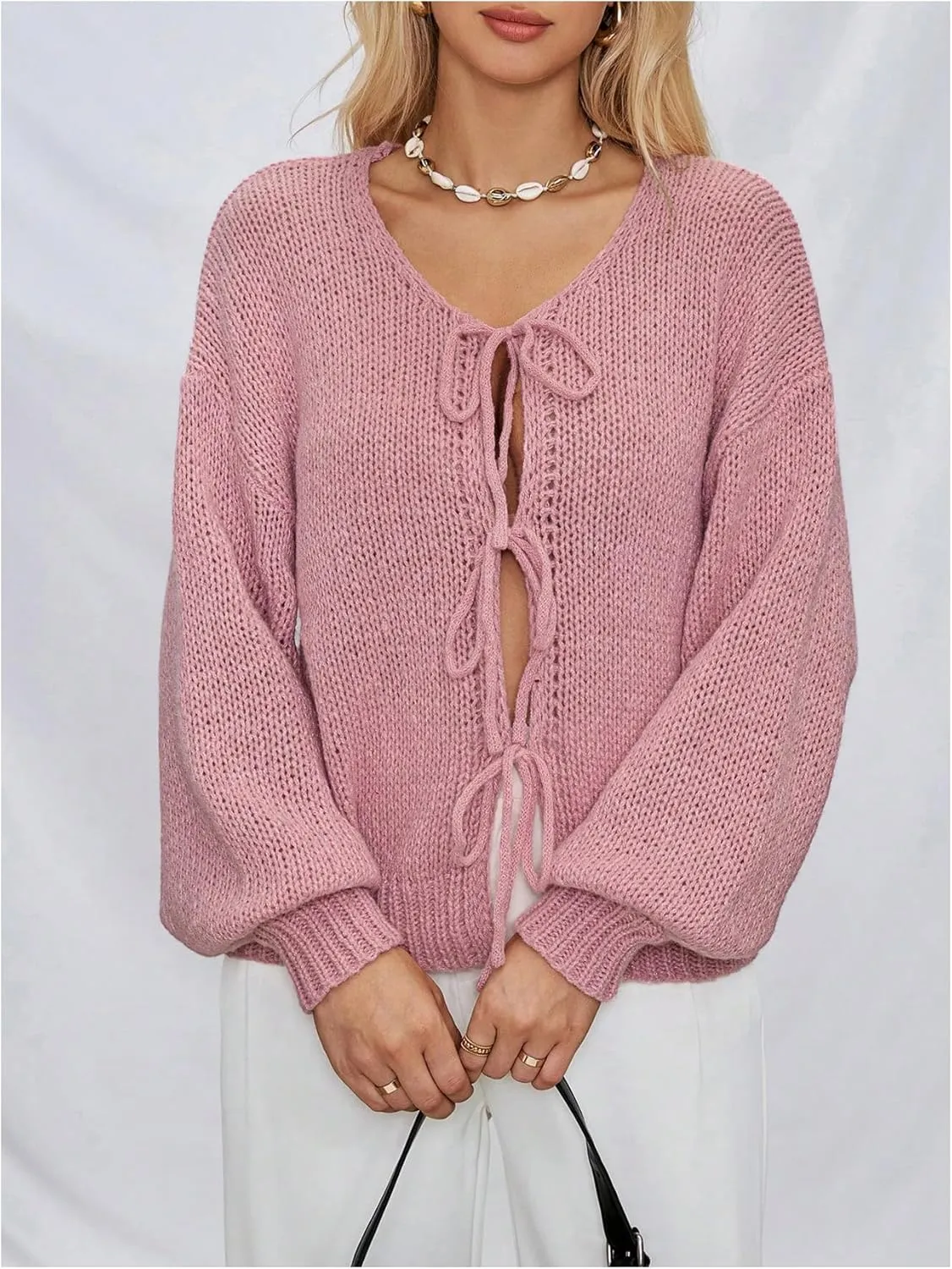 Milumia Women Y2k Tie Front Oversized Knitted Cardigan Open Front Knitwear Sweater Cardigans
