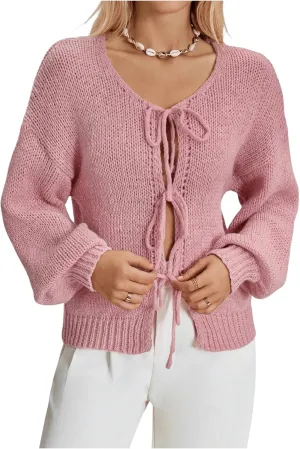 Milumia Women Y2k Tie Front Oversized Knitted Cardigan Open Front Knitwear Sweater Cardigans
