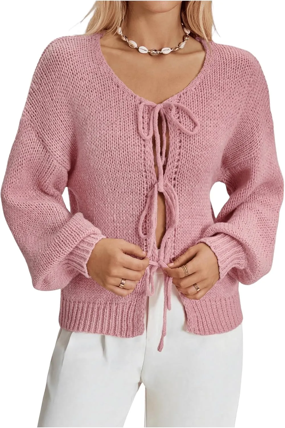 Milumia Women Y2k Tie Front Oversized Knitted Cardigan Open Front Knitwear Sweater Cardigans