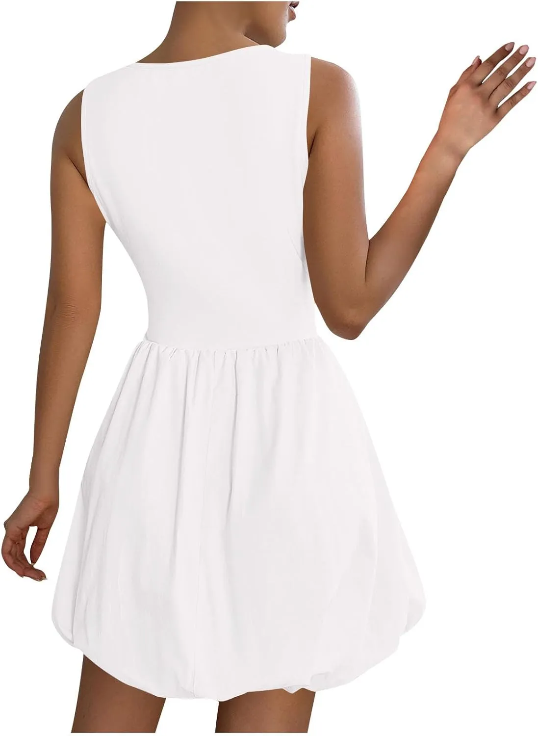 Mini Dress for Women Bubble Sundress Sleeveless Ruffle Hem Dresses High Waist Solid Color Tank Mini Dresses 2025