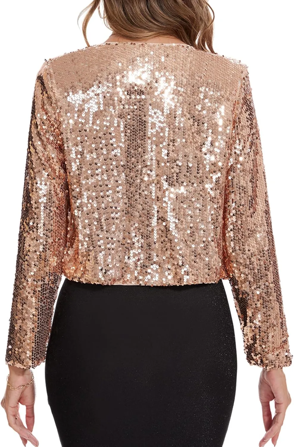 MINTLIMIT Women's Sequin Jacket Long Sleeve Open Front Sparkly Shrugs Glitter Cropped Bolero Cardigans