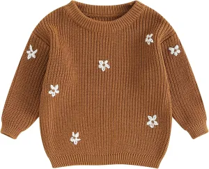 Mubineo Baby Girl Winter Clothes Cute Flower Sweater Crewneck Pullover Long Sleeve Knit Newborn Infant Sweaters