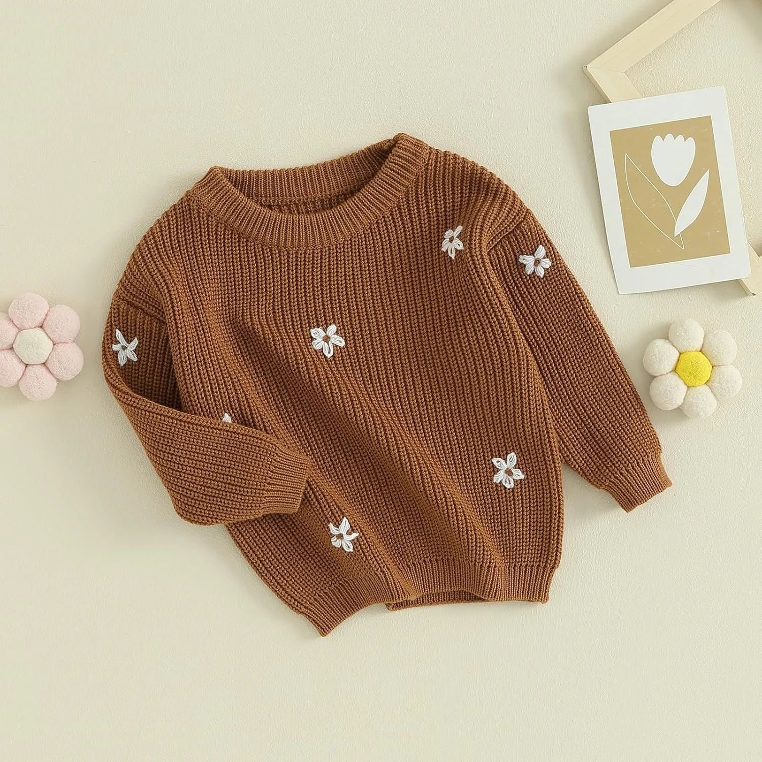 Mubineo Baby Girl Winter Clothes Cute Flower Sweater Crewneck Pullover Long Sleeve Knit Newborn Infant Sweaters