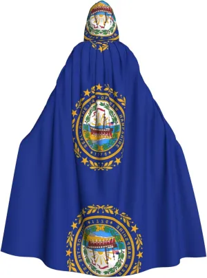 New Hampshire State Flag Print Long Cape Unisex Cloak With Hood Halloween Costume Cloak Adult Vampire Witch Cape