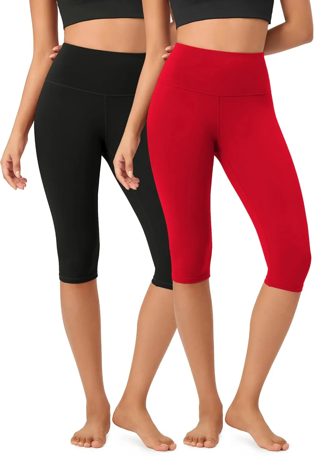 ODODOS 2-Pack Buttery Soft Lounge Yoga Capris for Women, 14" / 19" / 21" High Waist Capri Leggings