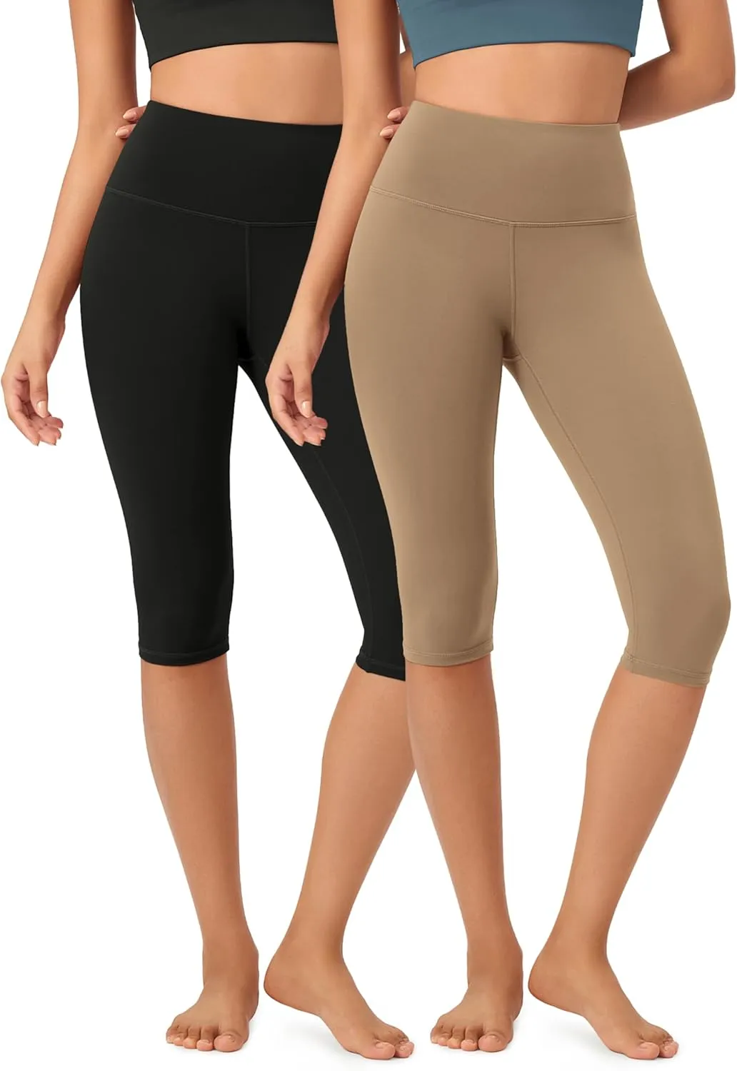 ODODOS 2-Pack Buttery Soft Lounge Yoga Capris for Women, 14" / 19" / 21" High Waist Capri Leggings