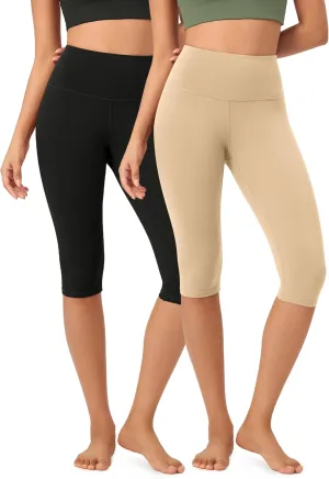 ODODOS 2-Pack Buttery Soft Lounge Yoga Capris for Women, 14" / 19" / 21" High Waist Capri Leggings