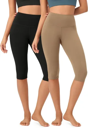 ODODOS 2-Pack Buttery Soft Lounge Yoga Capris for Women, 14" / 19" / 21" High Waist Capri Leggings