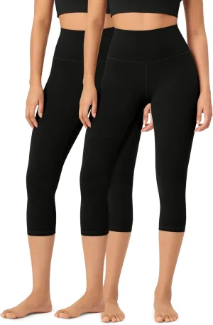 ODODOS 2-Pack Buttery Soft Lounge Yoga Capris for Women, 14" / 19" / 21" High Waist Capri Leggings