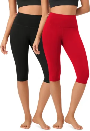 ODODOS 2-Pack Buttery Soft Lounge Yoga Capris for Women, 14" / 19" / 21" High Waist Capri Leggings