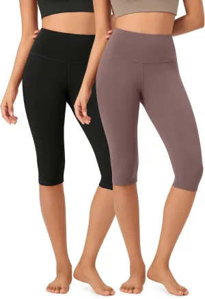 ODODOS 2-Pack Buttery Soft Lounge Yoga Capris for Women, 14" / 19" / 21" High Waist Capri Leggings