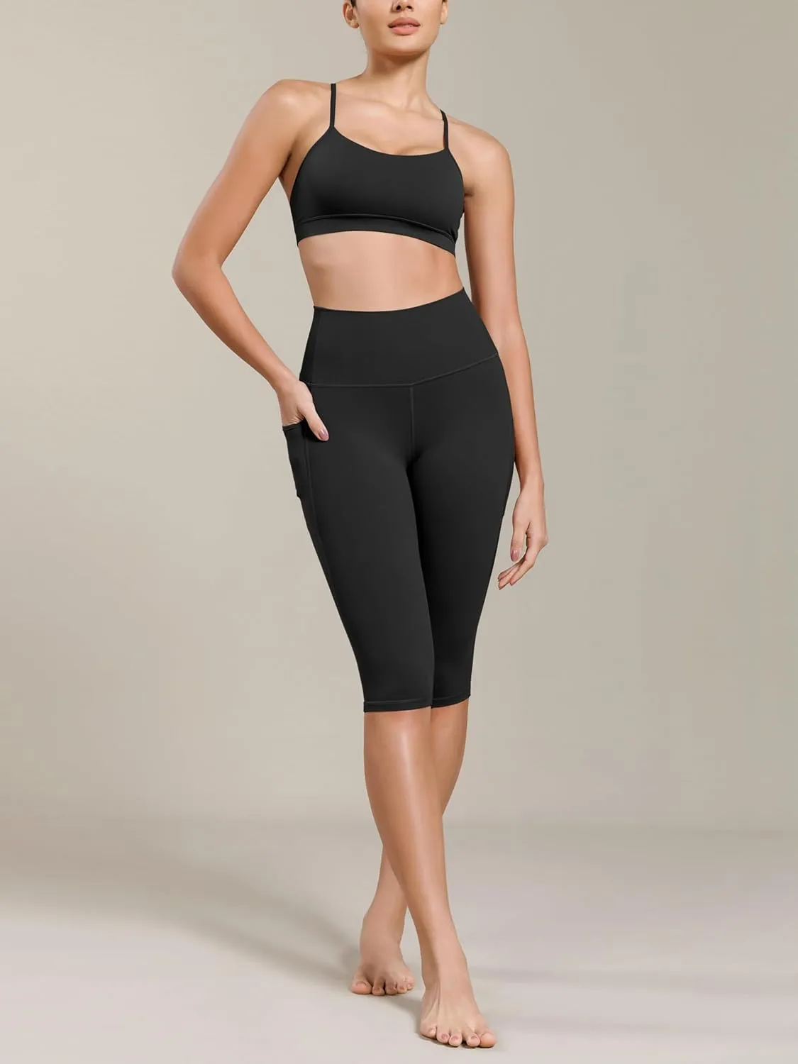 ODODOS Buttery Soft Lounge Yoga Capris with Pockets for Women, 14" / 19" / 21" High Waist Capri Leggings