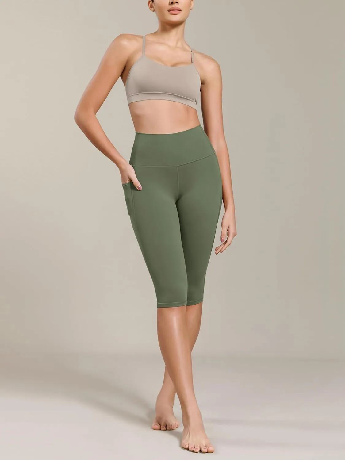 ODODOS Buttery Soft Lounge Yoga Capris with Pockets for Women, 14" / 19" / 21" High Waist Capri Leggings