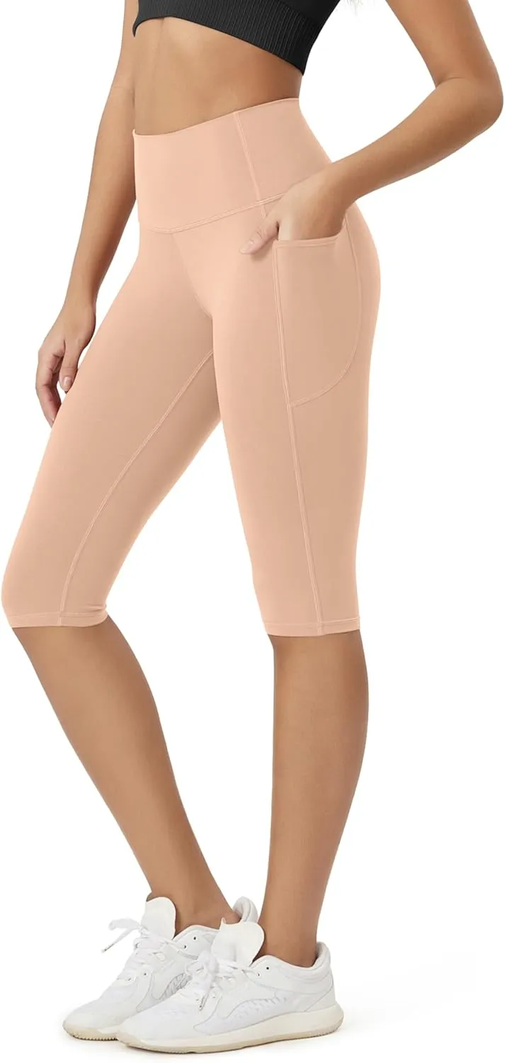 ODODOS Buttery Soft Lounge Yoga Capris with Pockets for Women, 14" / 19" / 21" High Waist Capri Leggings