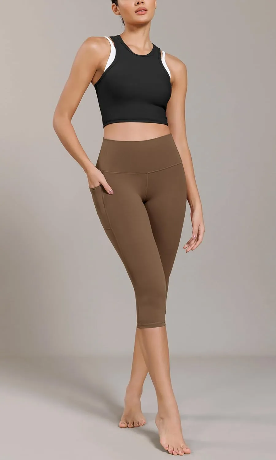 ODODOS Buttery Soft Lounge Yoga Capris with Pockets for Women, 14" / 19" / 21" High Waist Capri Leggings