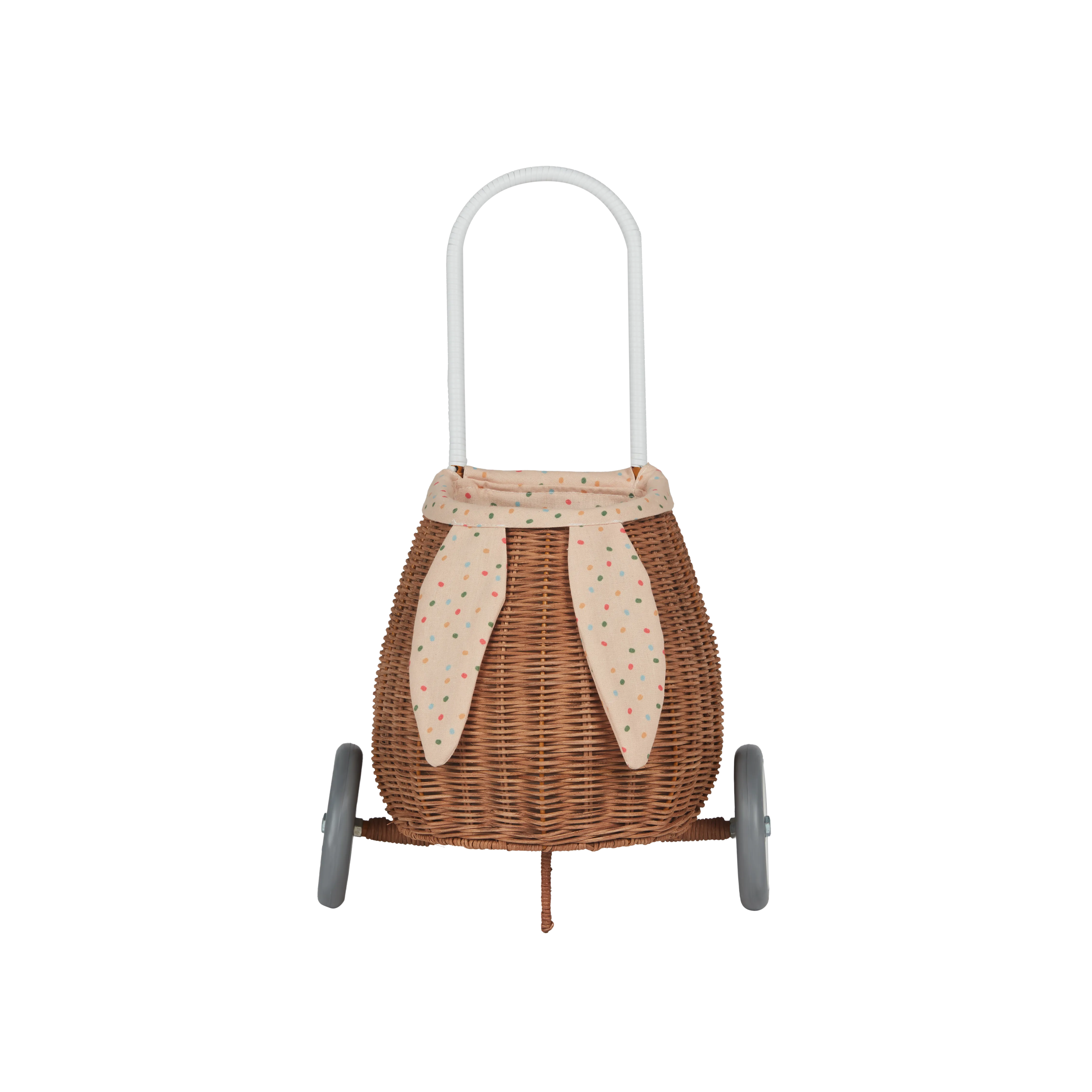 Olli Ella Rattan Bunny Luggy with Lining - Gumdrop
