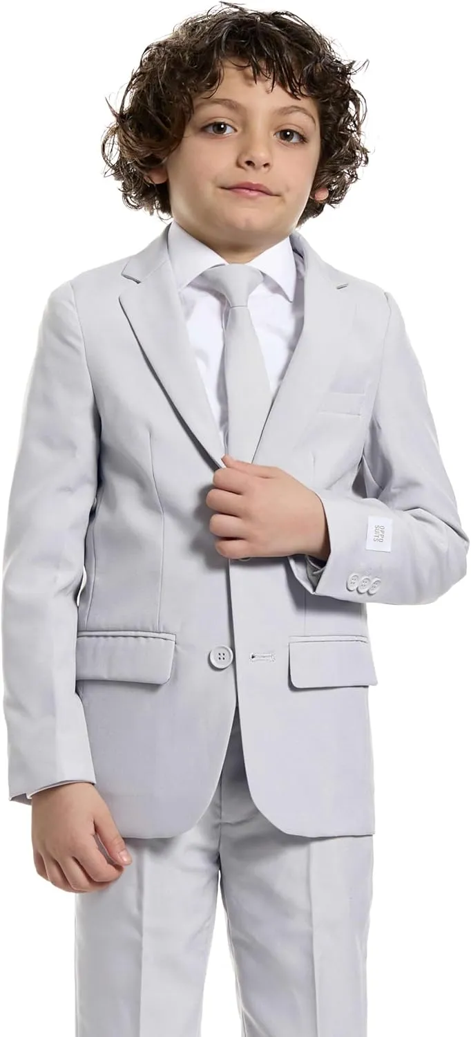 Opposuits Boys Solid Color Party Suit - Prom and Wedding Party Outfit - Including Blazer, Pants and Tie