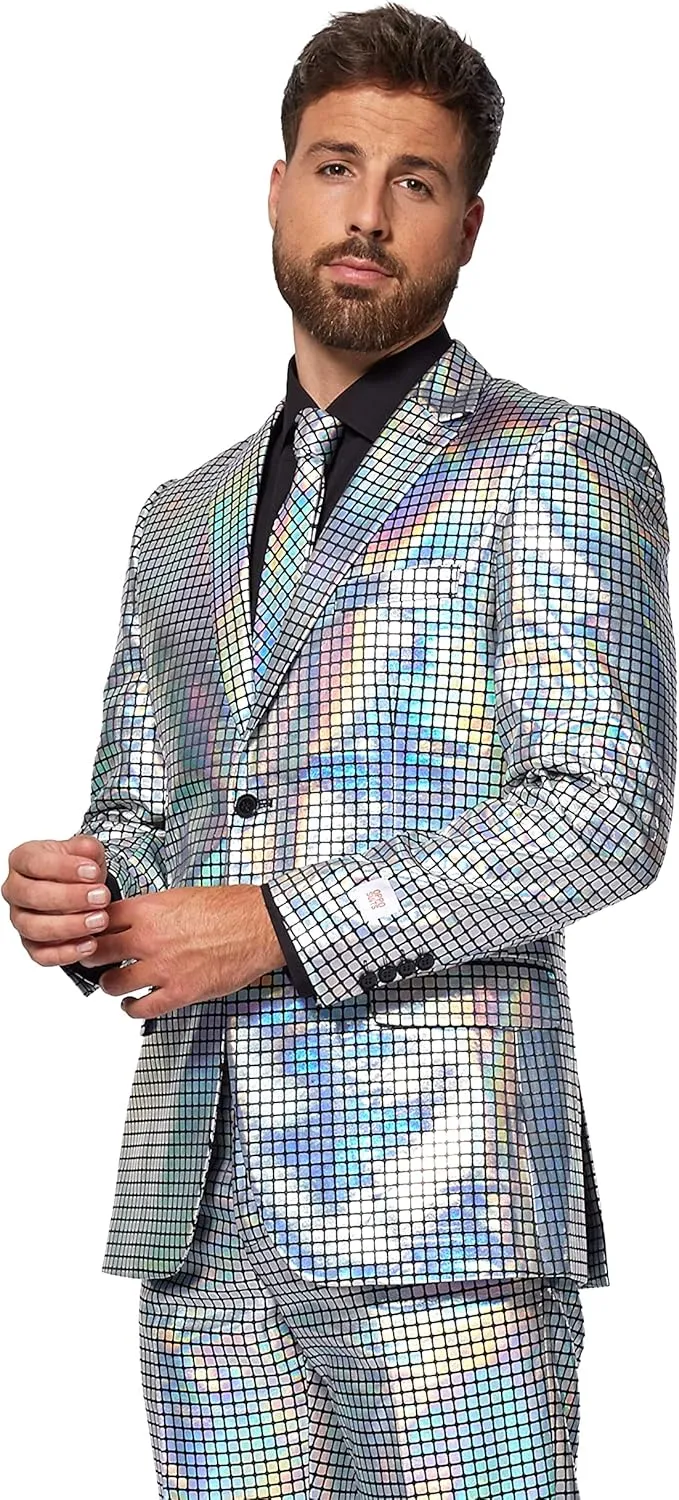 Opposuits Men's Gold Party Suit - New Years and Christmas Party Costume Metallic - Includes Matching Jacket, Pants & Tie