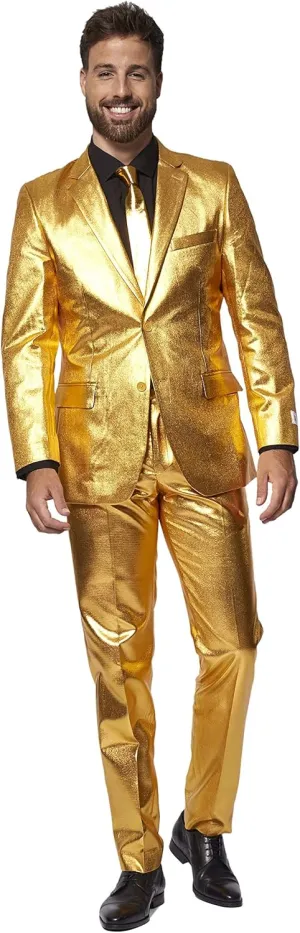 Opposuits Men's Gold Party Suit - New Years and Christmas Party Costume Metallic - Includes Matching Jacket, Pants & Tie