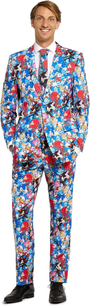 Opposuits Men's Sonic Suit - Sonic The Hedgehog Outfit - Slim Fit - Multicolor - Includes Blazer, Pants and Tie