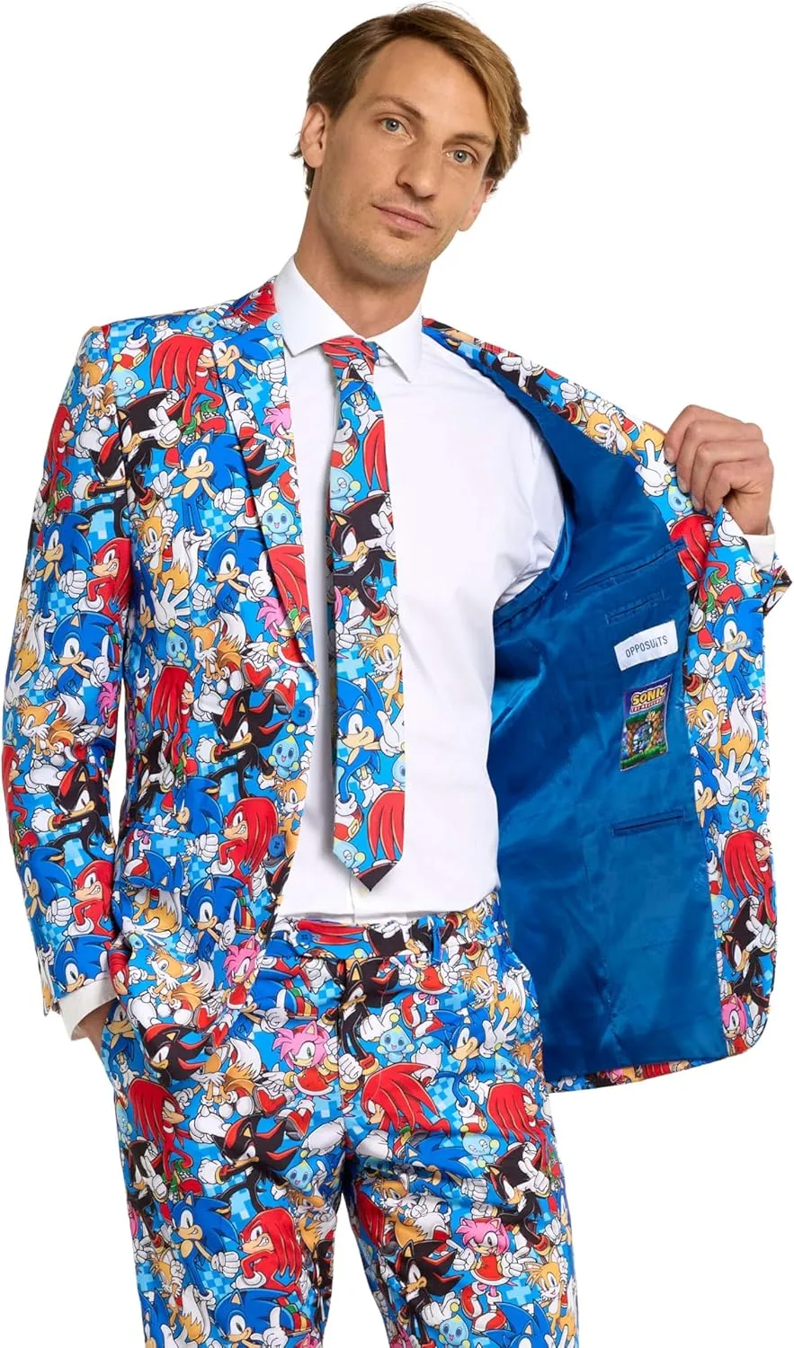 Opposuits Men's Sonic Suit - Sonic The Hedgehog Outfit - Slim Fit - Multicolor - Includes Blazer, Pants and Tie