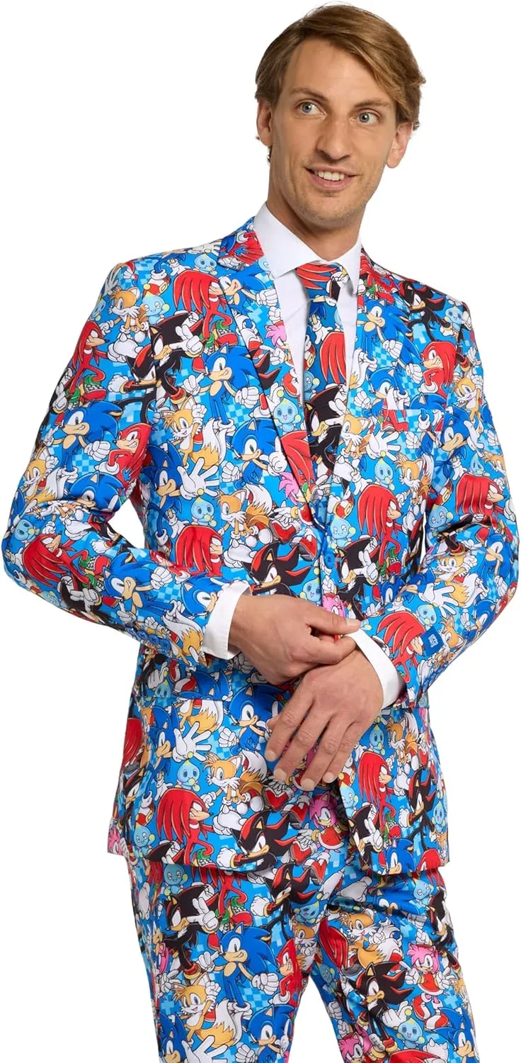 Opposuits Men's Sonic Suit - Sonic The Hedgehog Outfit - Slim Fit - Multicolor - Includes Blazer, Pants and Tie