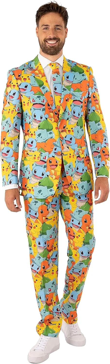 Opposuits Men's Suit - Pokmon Nintendo Switch Game Costume - Slim Fit - Multicolor - Includes Blazer, Pants and Tie