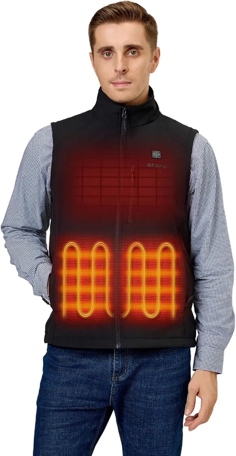 ORORO Men's Heated Softshell Vest with Battery, Soft Shell Heated Golf Vest for Men (Charger Not Included)