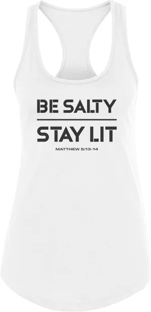 Our True God Be Salty Stay Lit Christian Women's Tanks - Relaxed Fit Casual Outfit Racerback Bible Quote Tank Tops for Womens