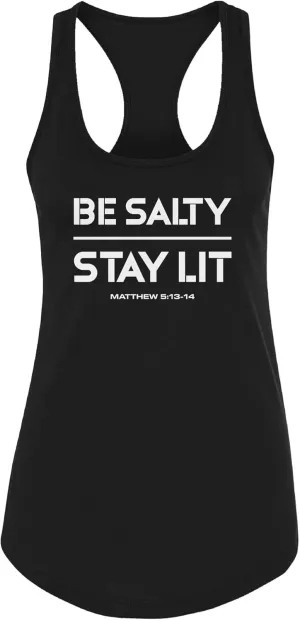 Our True God Be Salty Stay Lit Christian Women's Tanks - Relaxed Fit Casual Outfit Racerback Bible Quote Tank Tops for Womens