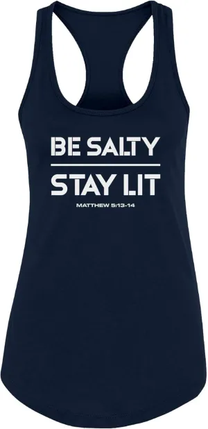 Our True God Be Salty Stay Lit Christian Women's Tanks - Relaxed Fit Casual Outfit Racerback Bible Quote Tank Tops for Womens
