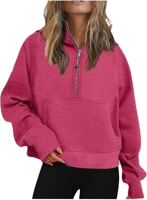 Oversized Sweatshirt for Women 2023 Fall Fashion Half Zip Long Sleeve Pullover Hoodies Comfy Casual Tops with Pockets