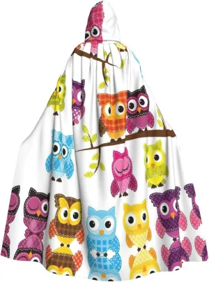 Owls On Tree Branches Print Long Cape Unisex Cloak With Hood Halloween Costume Cloak Adult Vampire Witch Cape