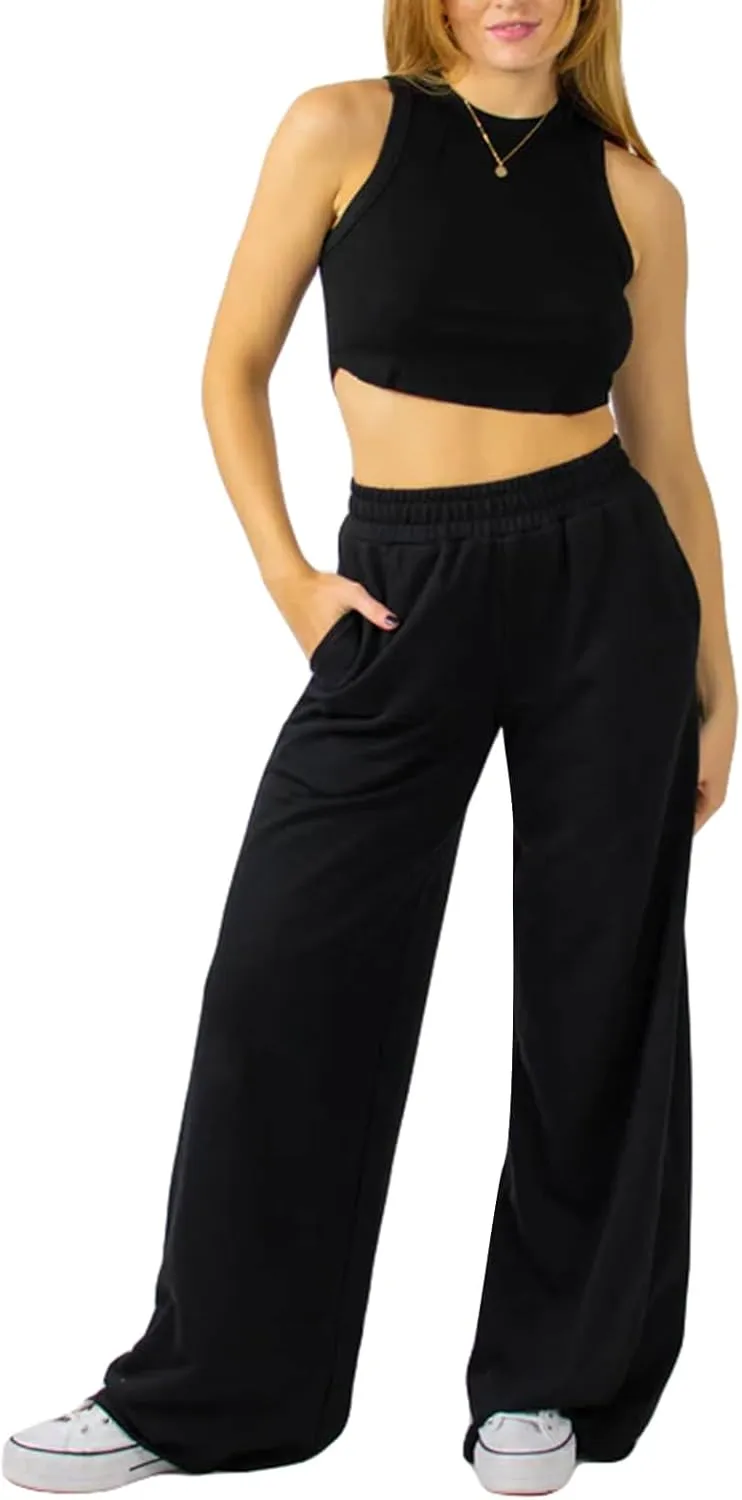 Owl's-Yard Women Wide-Leg Pants Elastic High Waist Loose Trousers Teen Girls Baggy Straight Leg Sweatpants Fall Bottom