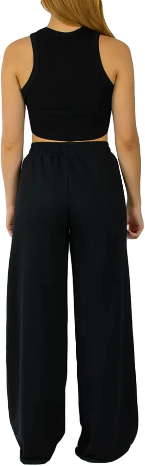 Owl's-Yard Women Wide-Leg Pants Elastic High Waist Loose Trousers Teen Girls Baggy Straight Leg Sweatpants Fall Bottom