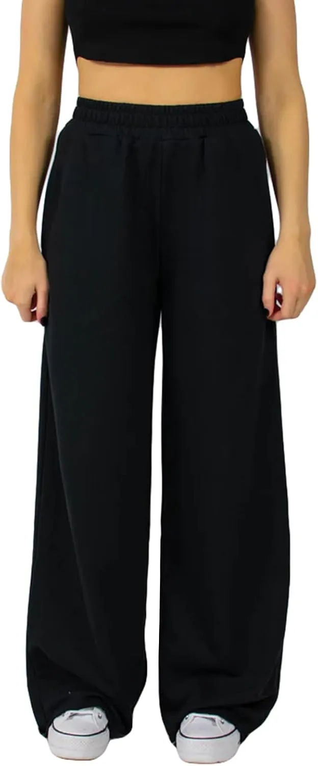 Owl's-Yard Women Wide-Leg Pants Elastic High Waist Loose Trousers Teen Girls Baggy Straight Leg Sweatpants Fall Bottom