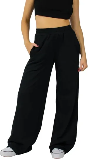 Owl's-Yard Women Wide-Leg Pants Elastic High Waist Loose Trousers Teen Girls Baggy Straight Leg Sweatpants Fall Bottom