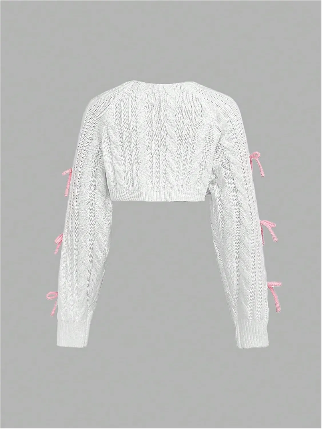OYOANGLE Girl's Bowknot Long Sleeve Open Front Crop Cardigan Y2K Knit Bolero Shrug Sweaters