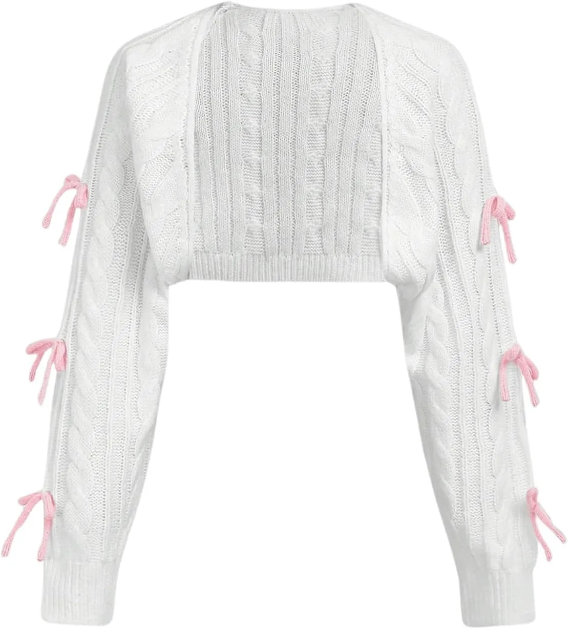 OYOANGLE Girl's Bowknot Long Sleeve Open Front Crop Cardigan Y2K Knit Bolero Shrug Sweaters