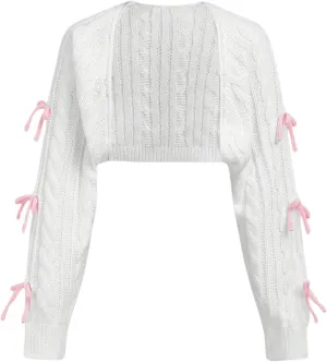 OYOANGLE Girl's Bowknot Long Sleeve Open Front Crop Cardigan Y2K Knit Bolero Shrug Sweaters