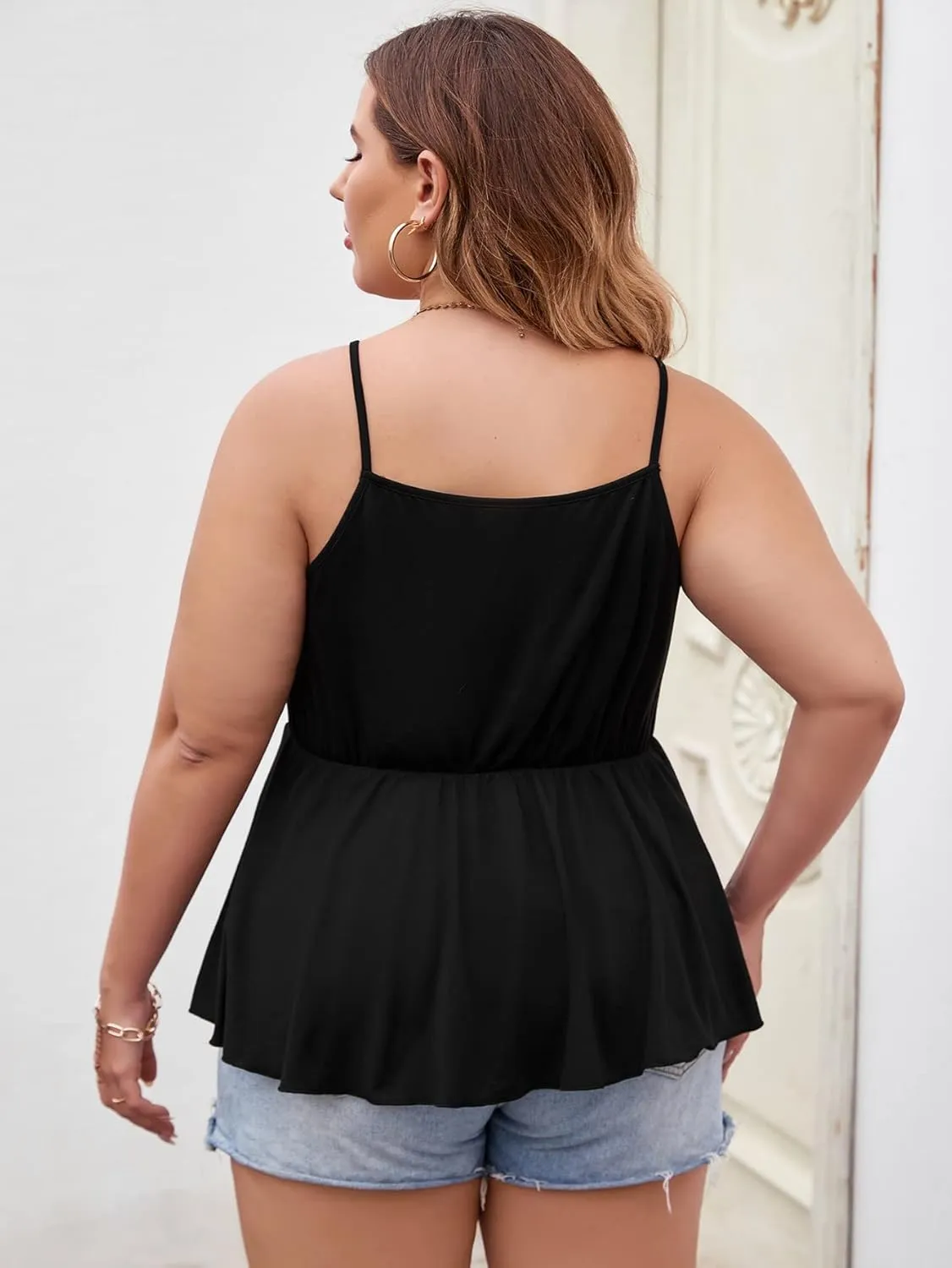OYOANGLE Women's Plus Size Wrap V Neck Spaghetti Strap Asymmetrical Hem Cami Tank Top