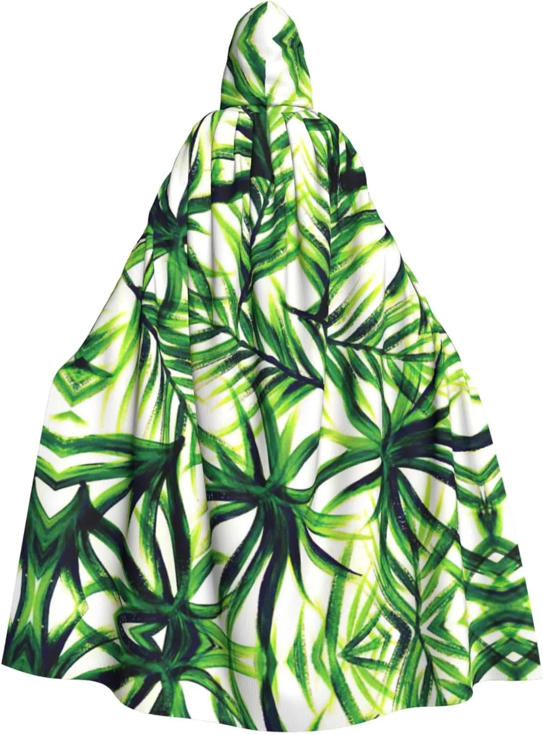 Palm Tree Green Leaves Print Long Cape Unisex Cloak With Hood Halloween Costume Cloak Adult Vampire Witch Cape