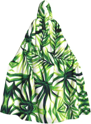 Palm Tree Green Leaves Print Long Cape Unisex Cloak With Hood Halloween Costume Cloak Adult Vampire Witch Cape