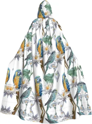 Parrots On Branches Print Long Cape Unisex Cloak With Hood Halloween Costume Cloak Adult Vampire Witch Cape