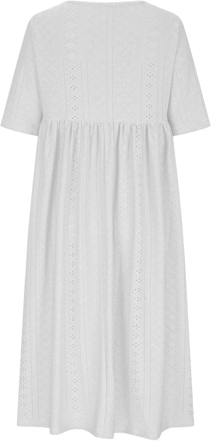 Photno Casual Summer Dresses for Women 2025 Casual Plus Size Midi Dress Boho Loose Patchwork Flowy Tshirt Dresses with Pocket
