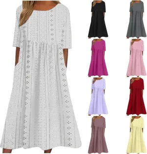 Photno Casual Summer Dresses for Women 2025 Casual Plus Size Midi Dress Boho Loose Patchwork Flowy Tshirt Dresses with Pocket